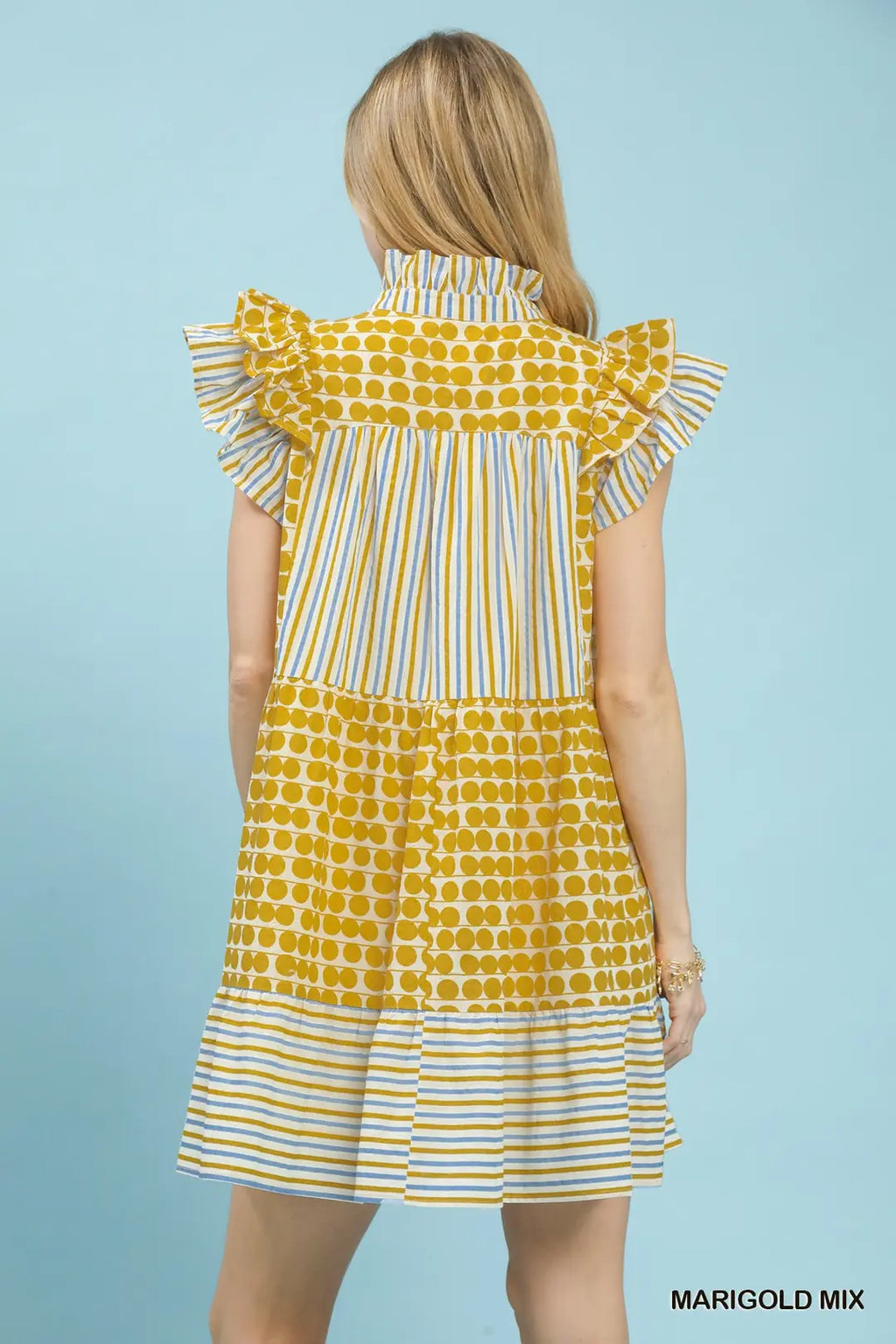 Patchwork Flutter Sleeve Tiered Dress
