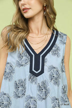 Floral Sleeveless Contrast V-Neck Mini Dress