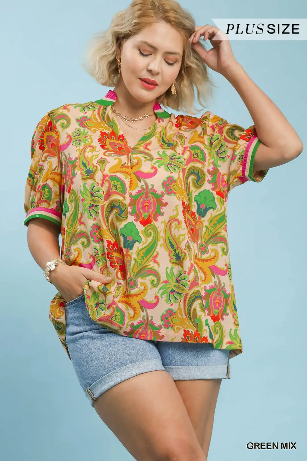 Plus Size Jacquard Abstract Print Top