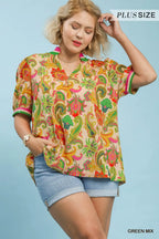 Plus Size Jacquard Abstract Print Top