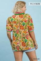 Plus Size Jacquard Abstract Print Top