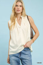 Sleeveless Textured Split Neck Top