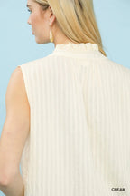 Sleeveless Textured Split Neck Top