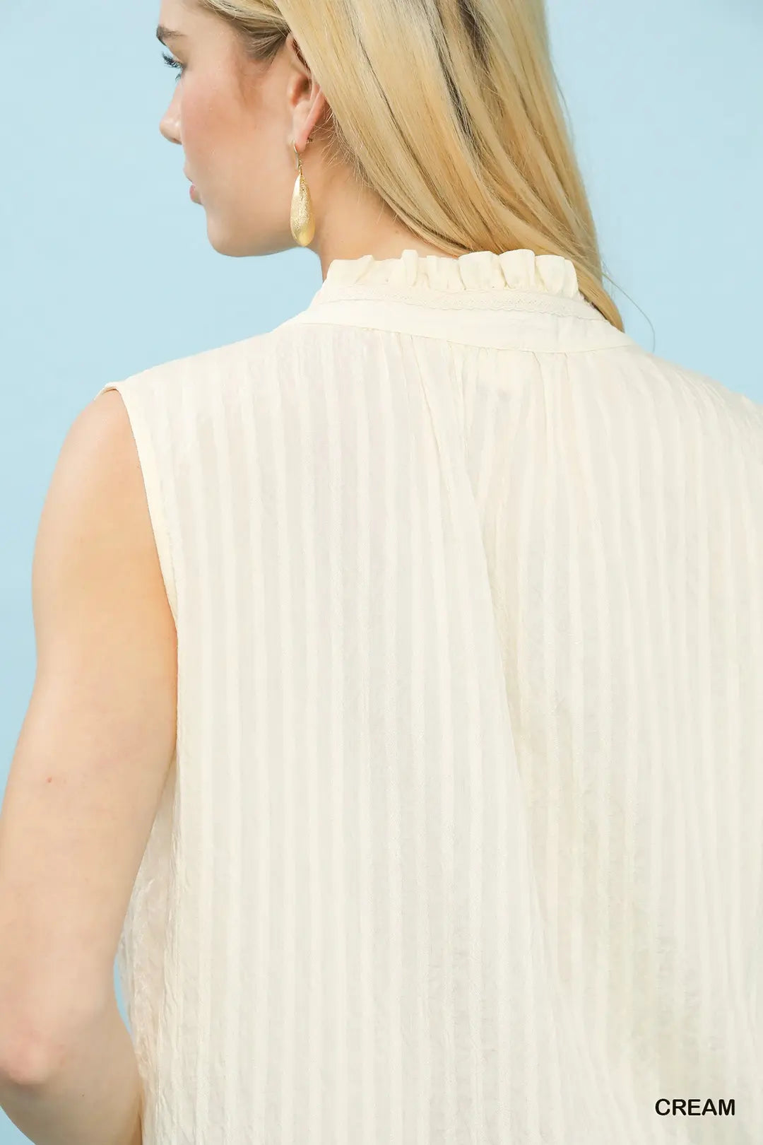 Sleeveless Textured Split Neck Top