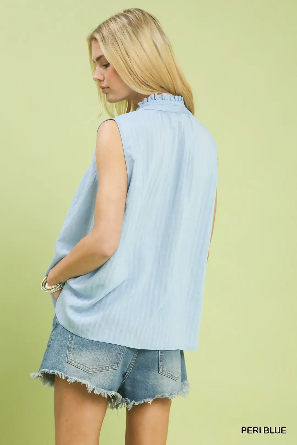 Sleeveless Textured Split Neck Top