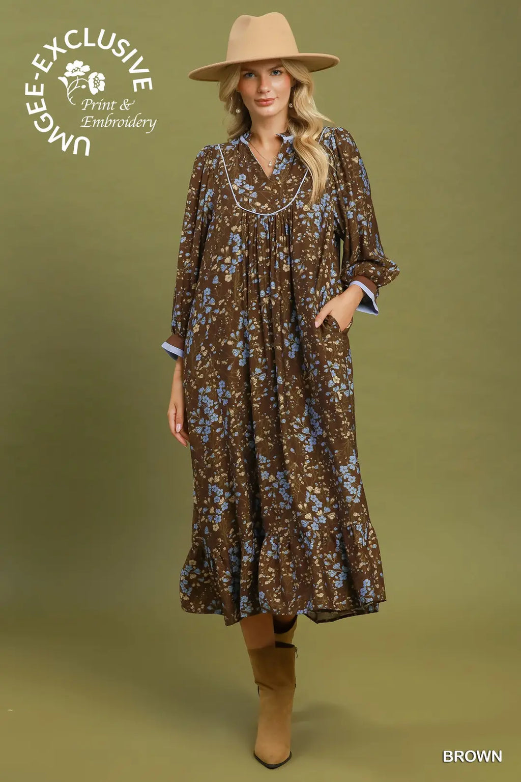 Floral Print Contrast Trim Maxi Dress