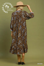 Floral Print Contrast Trim Maxi Dress
