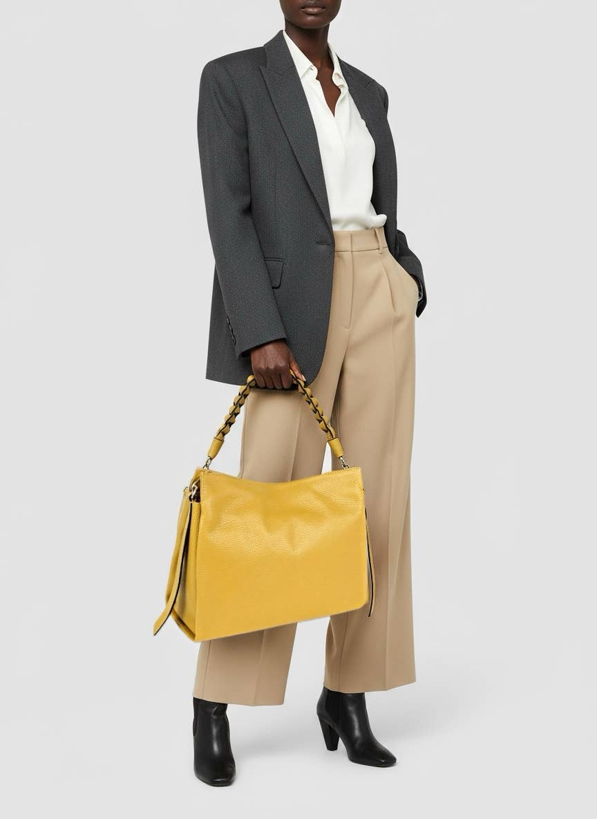 Large woven genuine leather bag Treccia