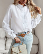Bubble Texture Ruffled Trim Long Sleeve Shirt
