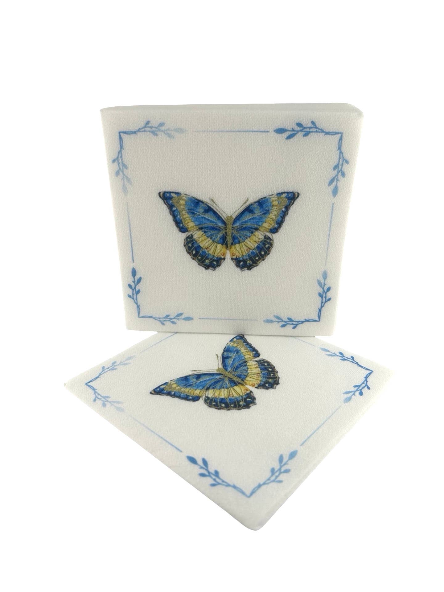 Linen-Feel Cocktail Napkins, Blue Butterfly