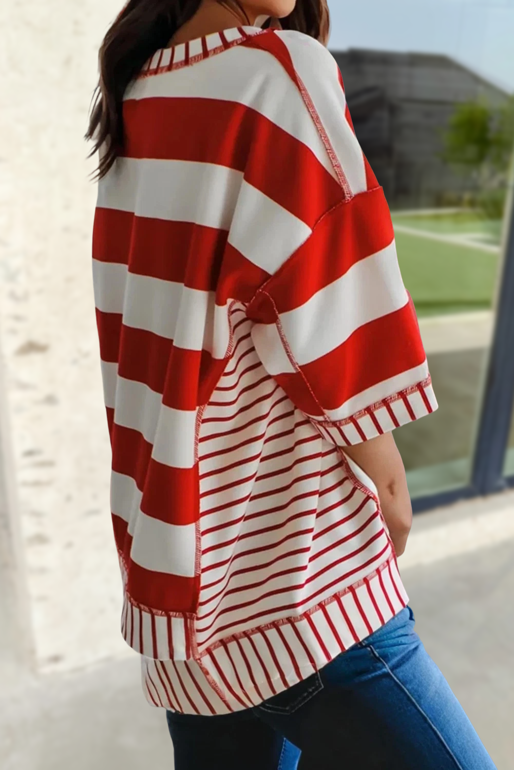 USA Stripe Sequin Bow Patriotic Half Sleeve Top | S-XL