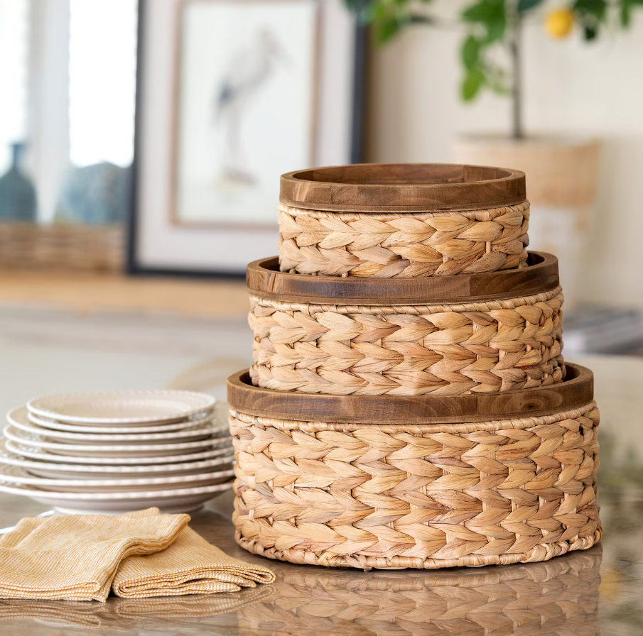 Woven Water Hyacinth Round Storage Basket Set