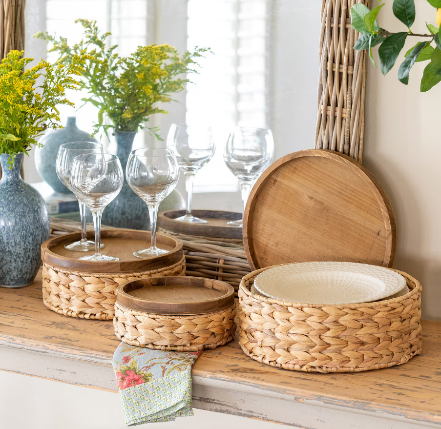 Woven Water Hyacinth Round Storage Basket Set