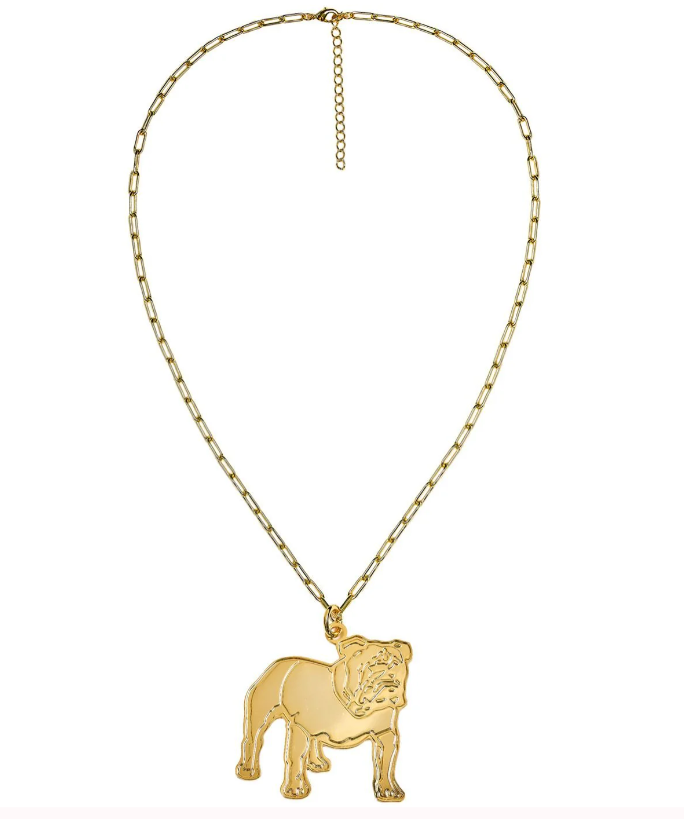 Extra Large Flat Bulldog Charm Necklace - 18k Gold Plated