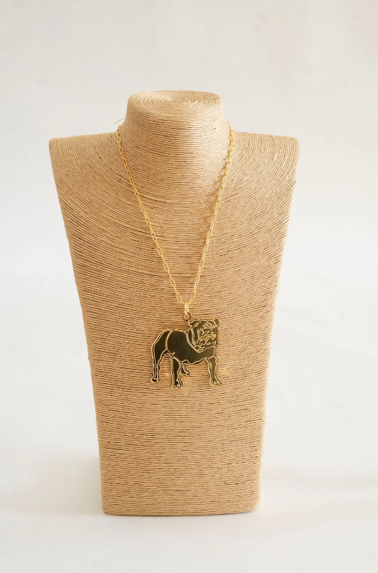 Extra Large Flat Bulldog Charm Necklace - 18k Gold Plated