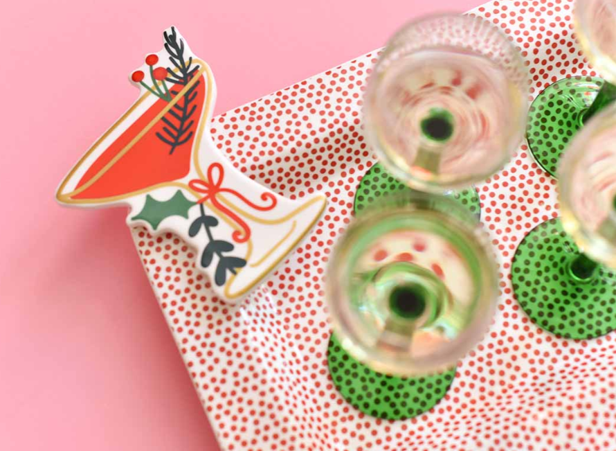 Red Small Dot Mini Entertaining Rectangle Platter