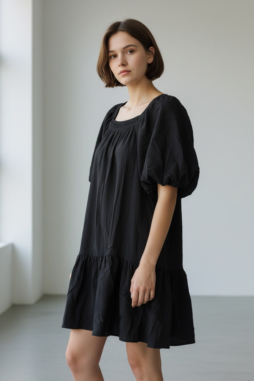 Midnight Puff Sleeve Dress