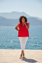 Scallop Trim, Ruffle Sleeve Top