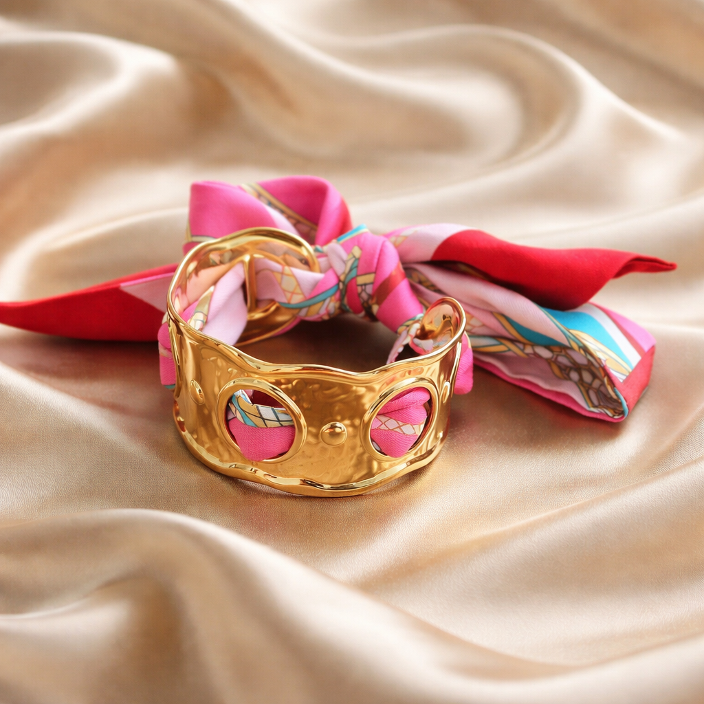 Scalloped Scarf Cuff Pink and Red