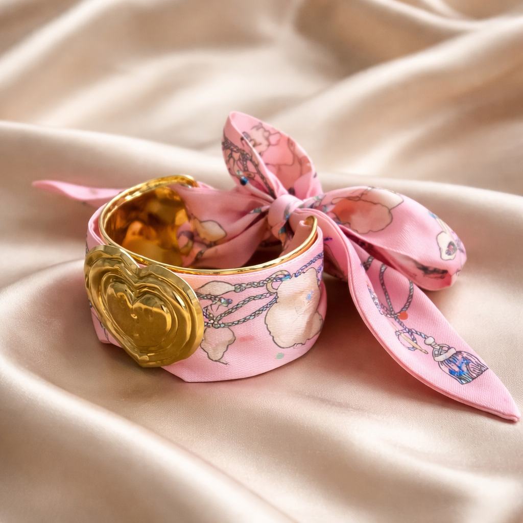 Heart Cuff with Pink Key Scarf