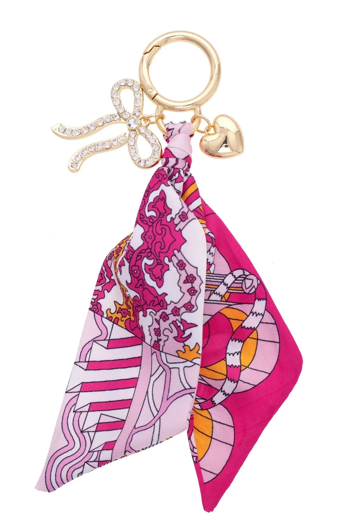Carley Pave Bow Twilly Scarf Bag Charm Light Pink/Fuchsia