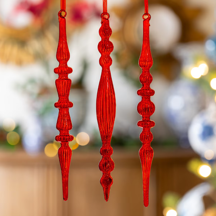 Glass Ruby Red Finial Icicle Ornament