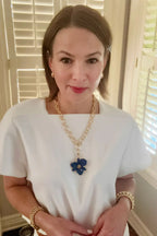 Flower Enamel Pendant Charm Navy