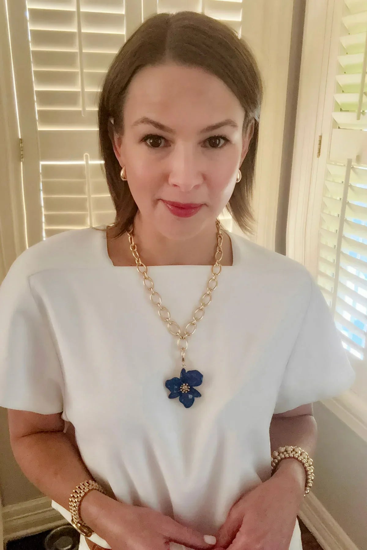 Flower Enamel Pendant Charm Navy