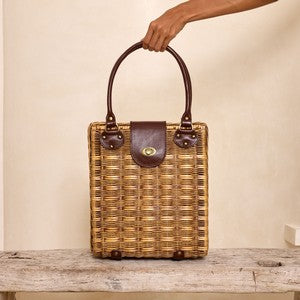Rattan Handbag LG Leather Trim