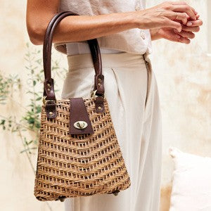 Rattan Handbag Leather Trim