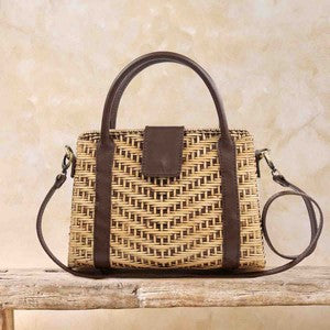Rattan Handbag 2 Leather Trim