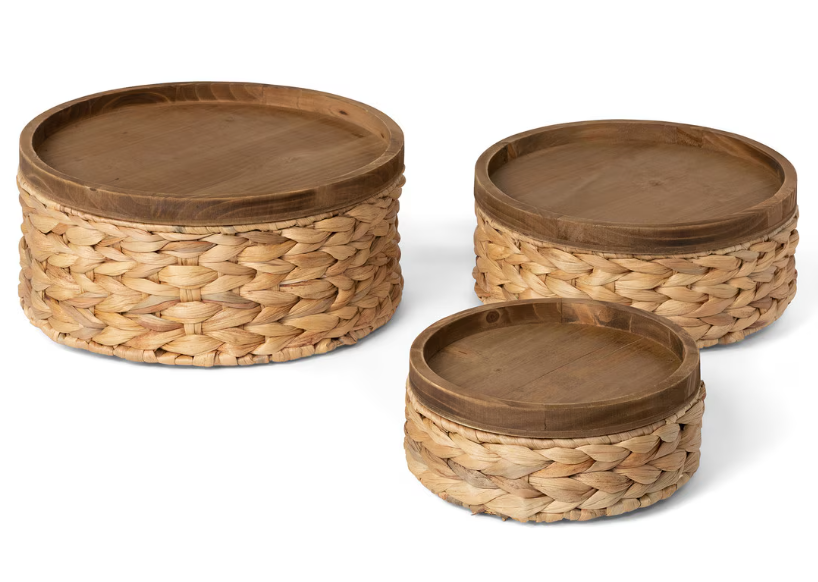Woven Water Hyacinth Round Storage Basket Set