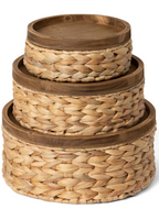 Woven Water Hyacinth Round Storage Basket Set