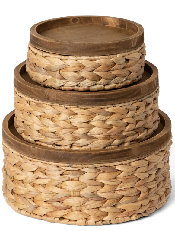 Woven Water Hyacinth Round Storage Basket Set