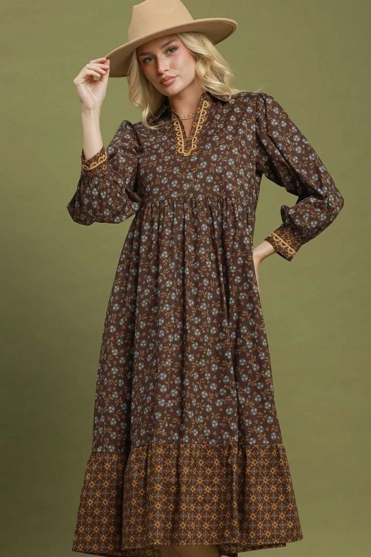 Floral Mix Media Print Midi Dress