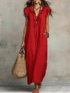 Boho Loose Fit Ruffle Collar Dress with Flutter Cap Sleeves