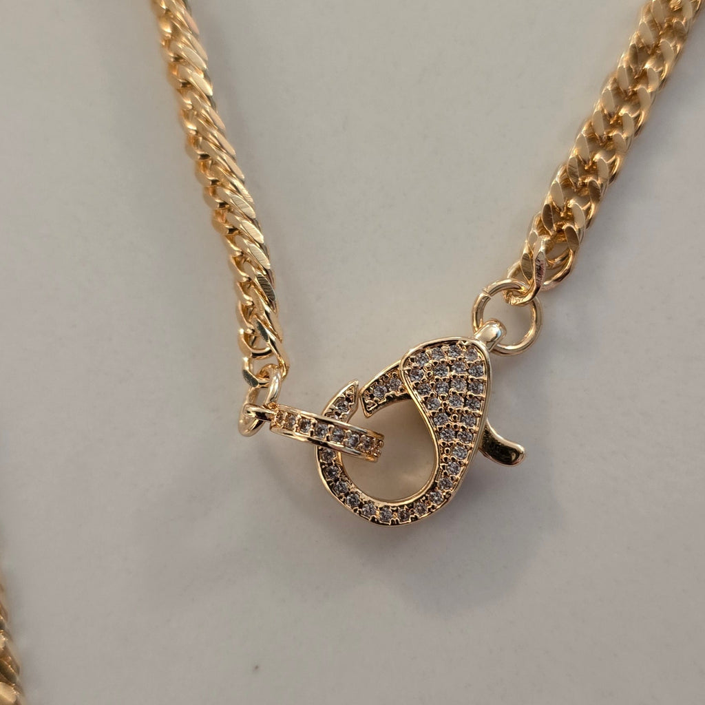 Maggie Pave Carabiner Charm Necklace Base in Shiny Gold